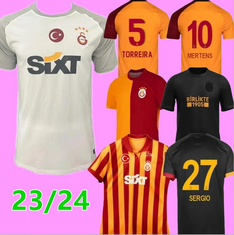 2023 2024 Turkiet Galatasaray Soccer Jerseys Icardi Zanioli Bakambu Mertens Zaha Akgun Akturkoglu 100th Anniversary Third Champions League 23 24 Football Shirt 989