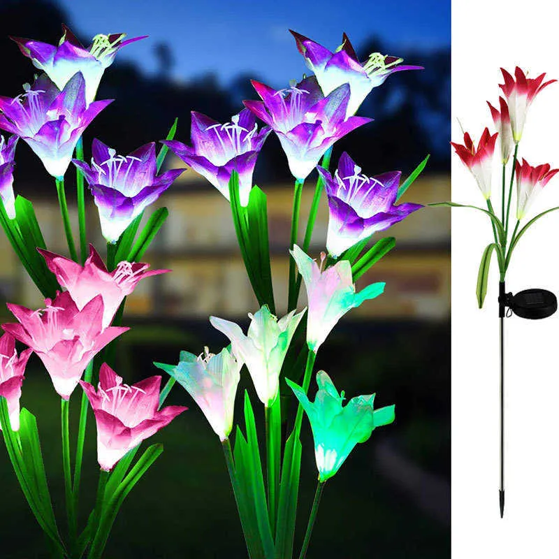 Lampy trawnikowe Outdoor LED Solar Light RGB Kolor Lily Garden Flower Wodoodporna lampa dekoracyjna 600 AMH Słoneczno -Słoneczna ścieżka Trawnik Wesela P230406