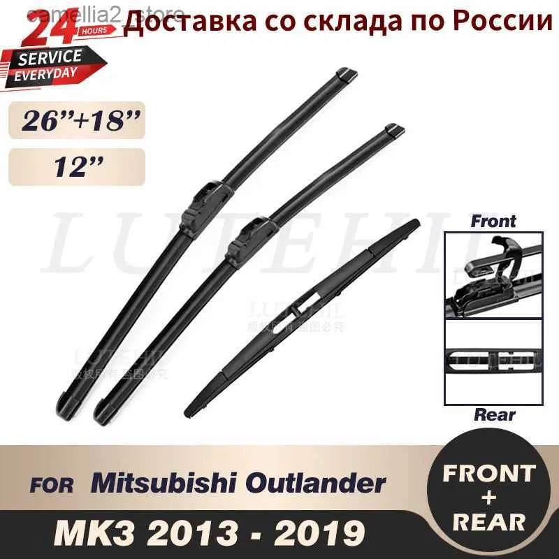 Essuie-glaces Ensemble de balais d'essuie-glace avant et arrière pour Mitsubishi Outlander MK3 2013-2019 2014 2015 2016 2017 Pare-brise pare-brise 26"+18"+12" Q231107