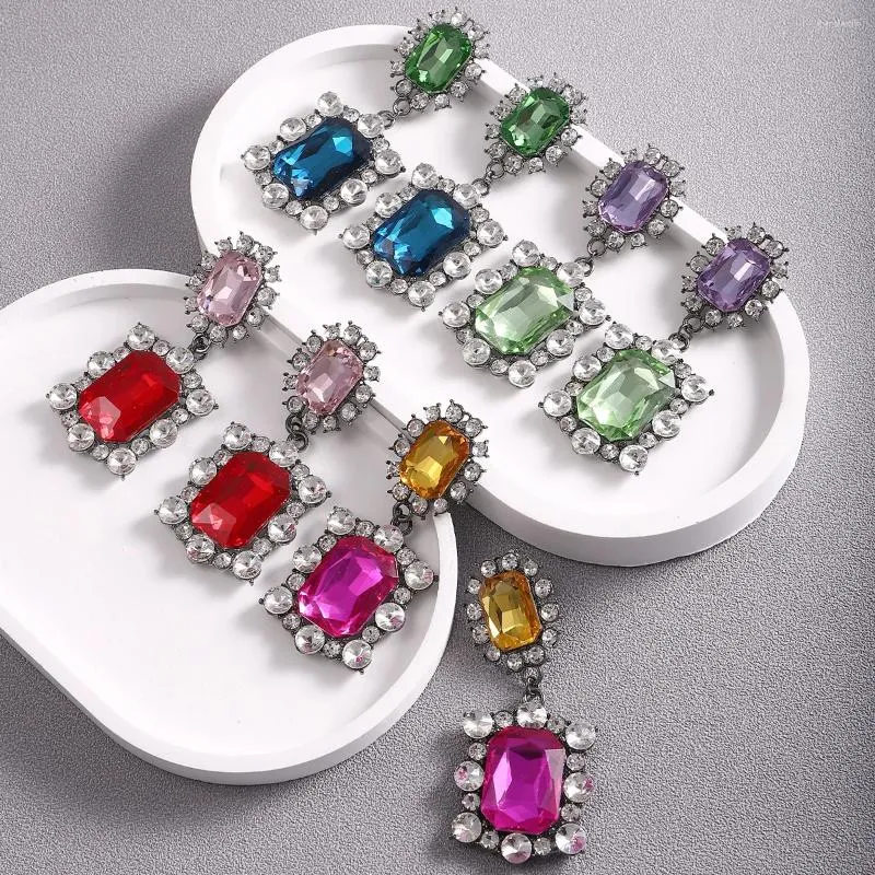 Boucles d'oreilles pendantes Girlgo multicolore verre strass embelli pour les femmes brillant haute qualité cristal bijoux beaux accessoires