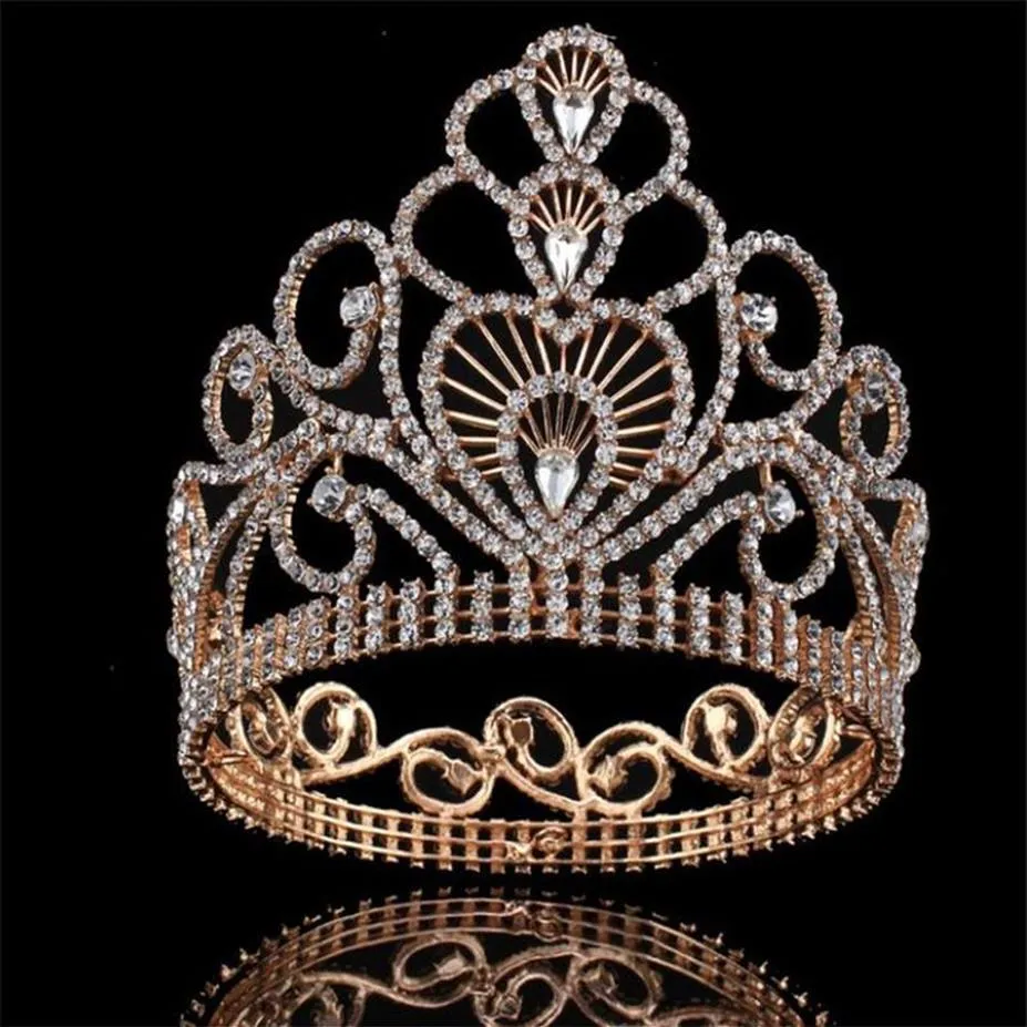 Couronne de mariage Vintage diadème, grande couronne ronde en cristal strass, accessoires pour cheveux, couronne de reine, tête de princesse, ornement 246l