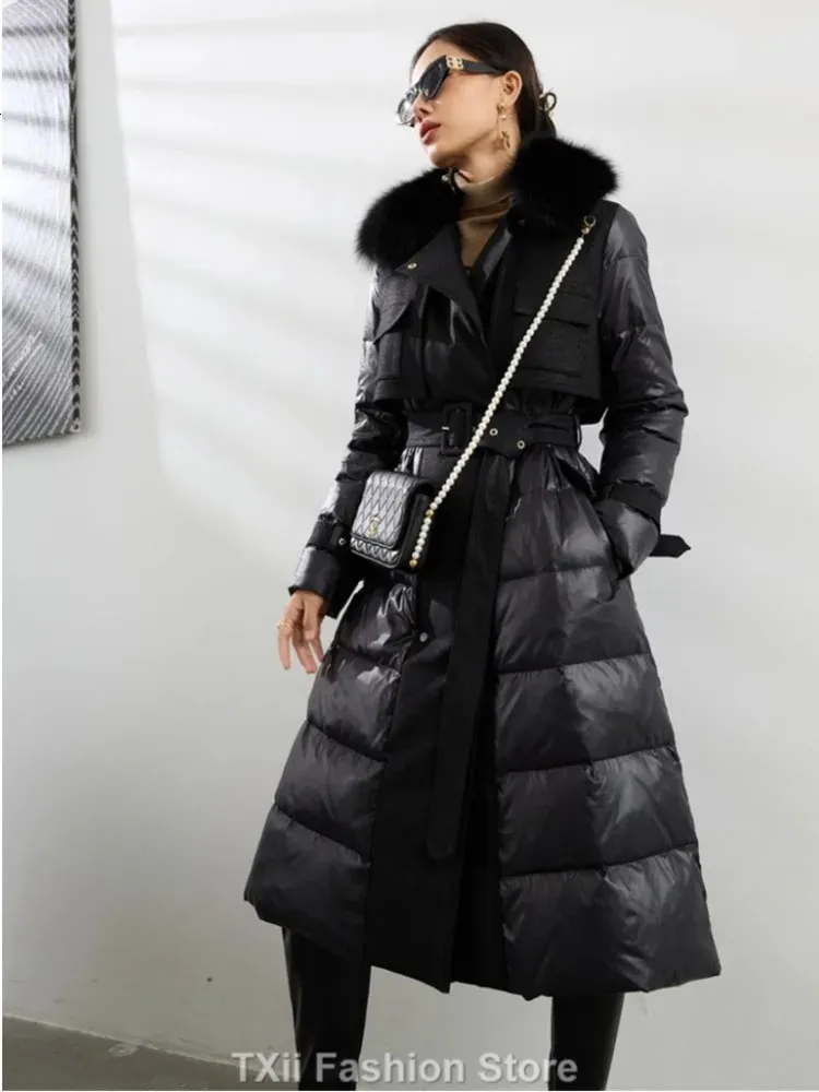 Women Down Parkas TXII Moda Mulher Winter Wood Coats 2023 Lady Trench Coat Collar Fur Long feminino Outwear 231108