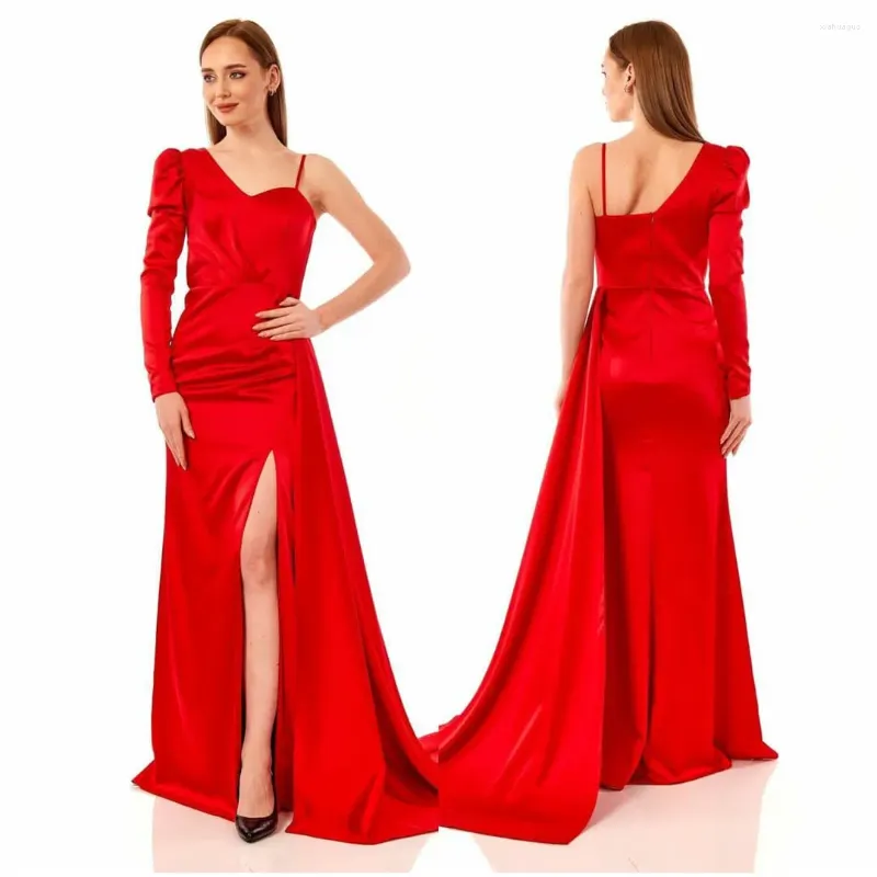 Party Dresses Classic Long Red Evening With Slit Mermaid One Shoulder Pleated Abendkleider Prom Gown Celebrity Dress Custom Made Made