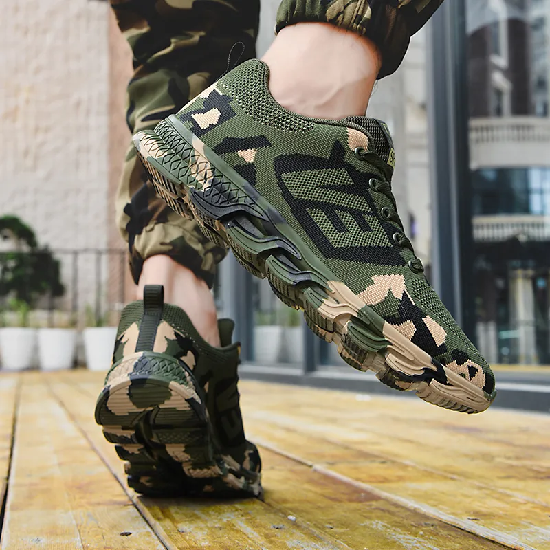 Camo Sneakers, Green Army Camouflage Bouncing Mesh Men Women Knit Runn –  Starcove Fashion