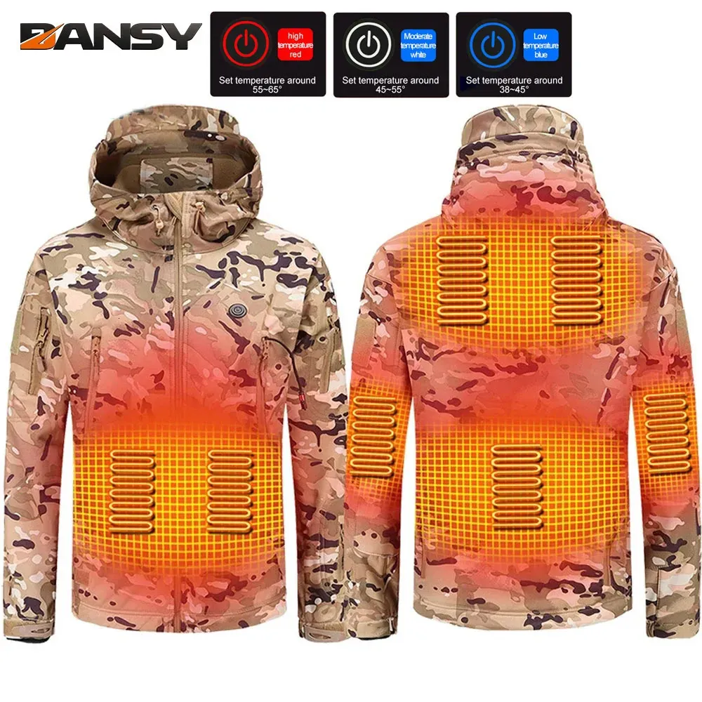 Men's Jackets Men Jacket Coat Heating Cotton Jacket 7 Zone USB Electric Heating Thermostatic Hooded Jacket Camping Warm Jacket Washed 231108