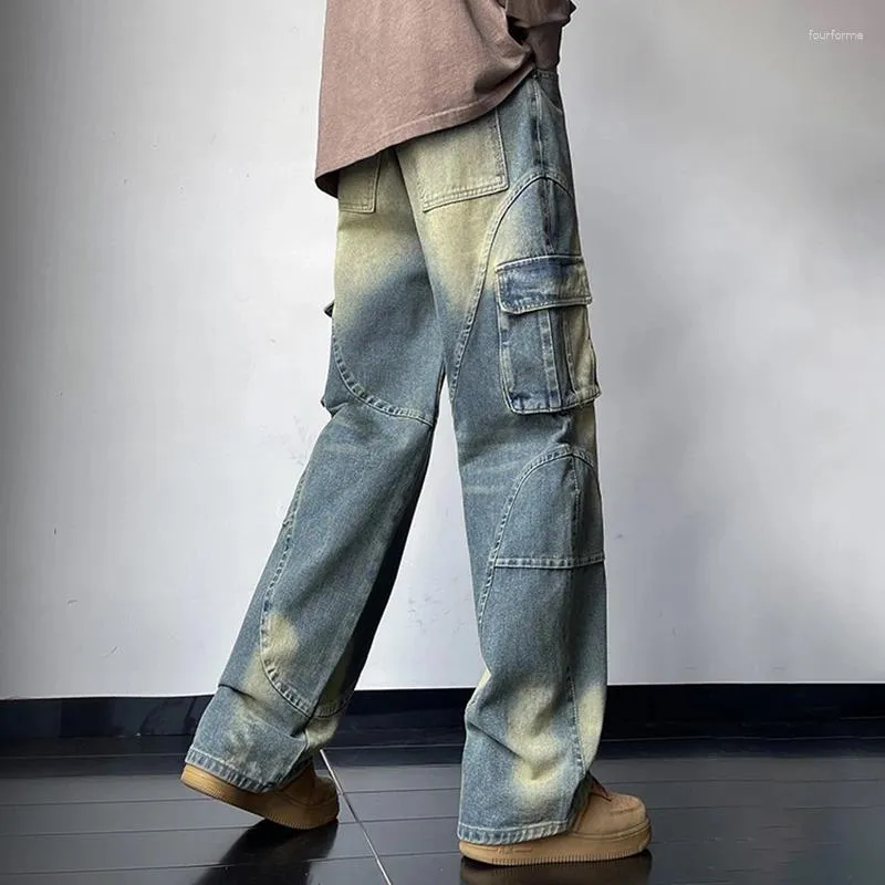 Men Wide Leg Ankle Pants Casual Elastic Waist Trousers Straight Hiking Daily