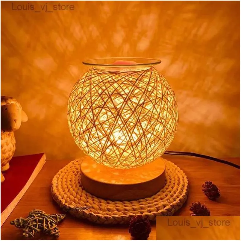 Lampade da tavolo a candela profumata Lampada per aromaterapia di personalità Fatta a mano in rattan che scioglie la cera Scrivania romantica accanto per la camera da letto Sala da pranzo Li Dhwlo