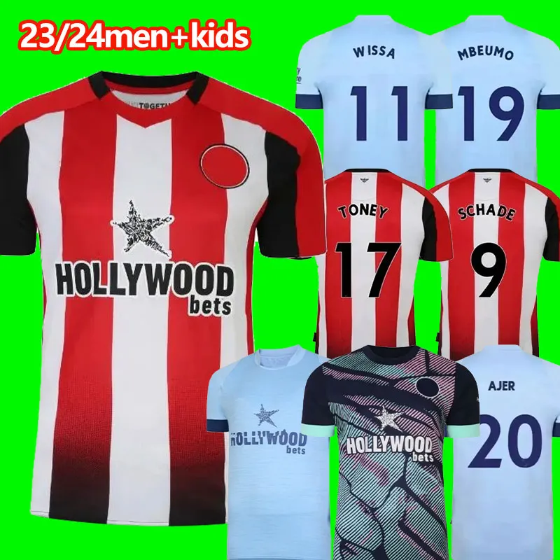 23 24 Brentfords Home Soccer Jerseys 2023 2024 Away Hickey Henry Jensen Schade Toney Dasilva Toney Norgaard MBEUMO JANELT CHIRTS Men Kit Kid Kit Kit Kit Kit Kit Kit Kit Kit