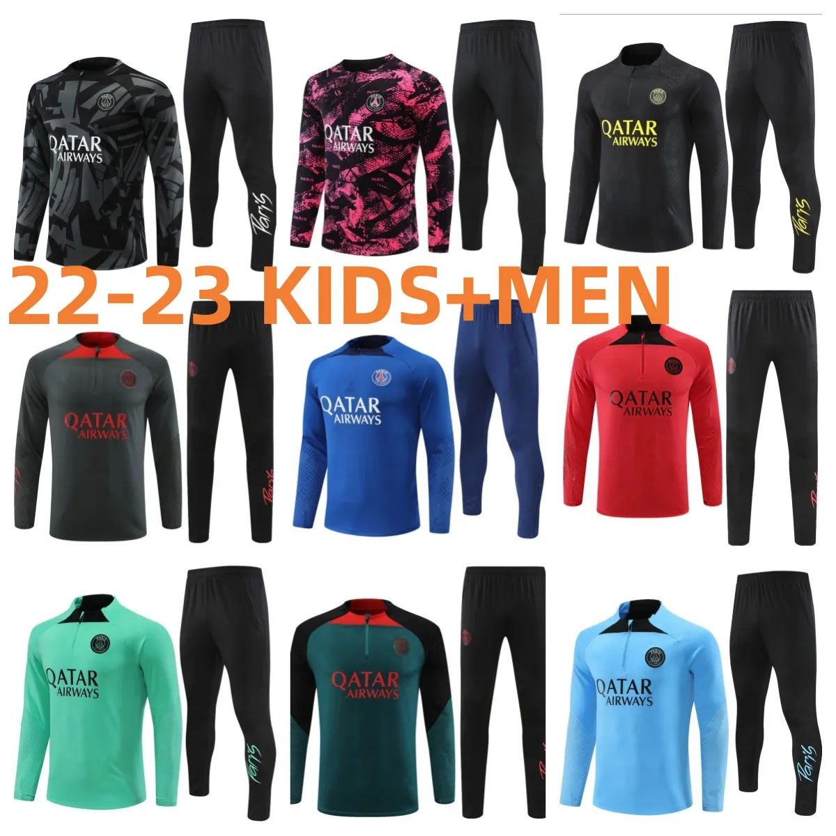 22 23 Paris Tracksuits Training Psges Chandal 2022 2023 Mbappe Kit Sursetement Foot Tuta Retro Futbol Soccer Football Men and Kids