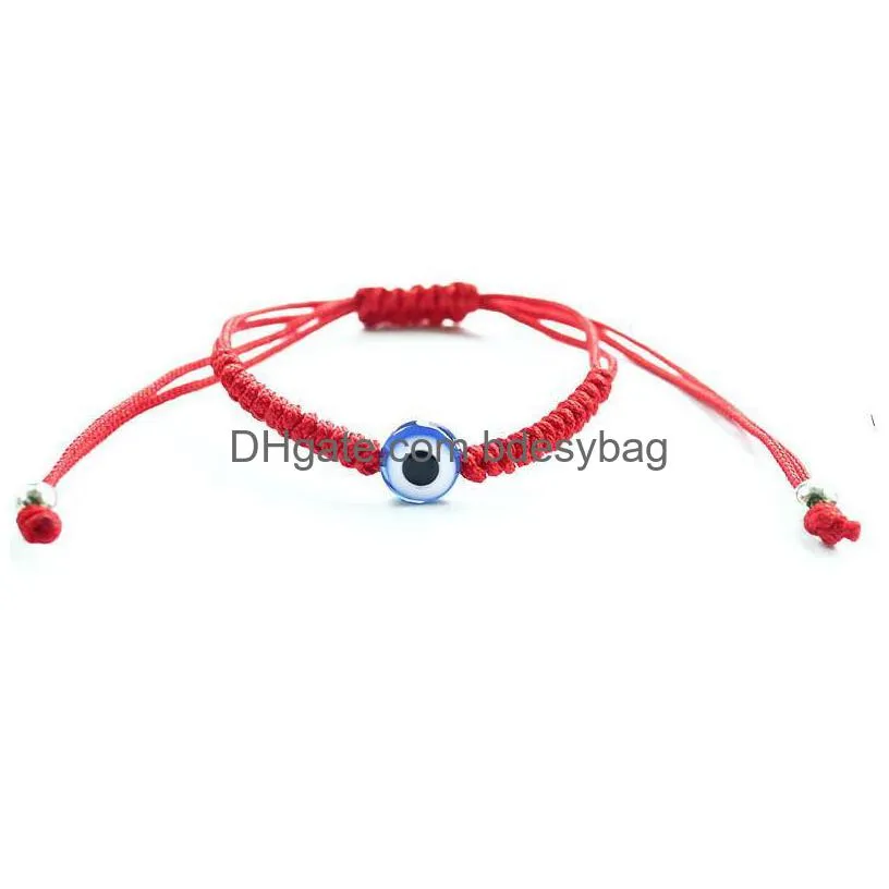 Urok bransolety 20pcs/los Lucky Red String Nić Bransoletka Niebieska Turkish Zła oko urok małe dziewczęta dzieci plecione upuszczenie de dhr3a