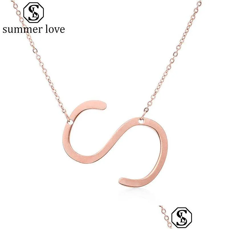 Pendant Necklaces Rose Gold Plated Stainless Steel Necklace Az English Alphabet Initial Capital Letter Fashion Dhgmj