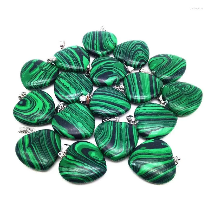 Pendant Necklaces Wholesale Stone Heart 20 Mm Charm Synthetic Malachite DIY Earrings Jewelry 50 Pcs A Lot