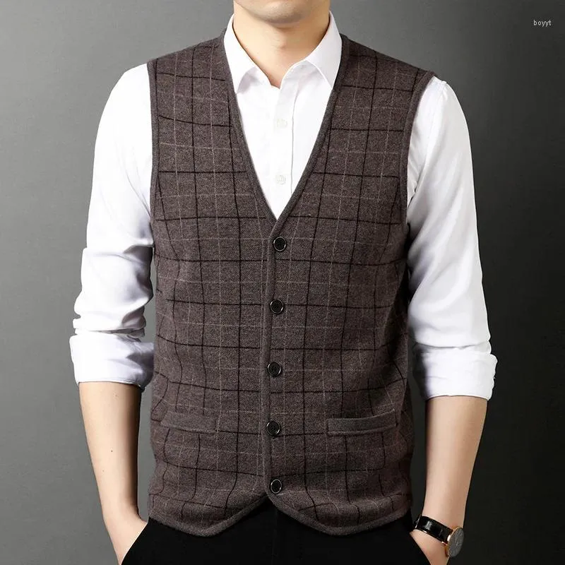 Men's Vests Wool Clip Color Vest 2023 Autumn And Winter Casual V-neck Cardigan Knitted