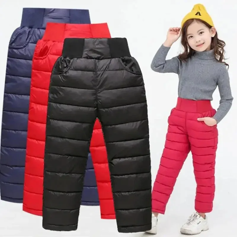 Broeken voor meisjes, jongens, winterbroeken, katoenen gewatteerde dikke, warme broek, waterdichte skibroek, elastische hoge taille, baby-jongenbroek 100-150 231108