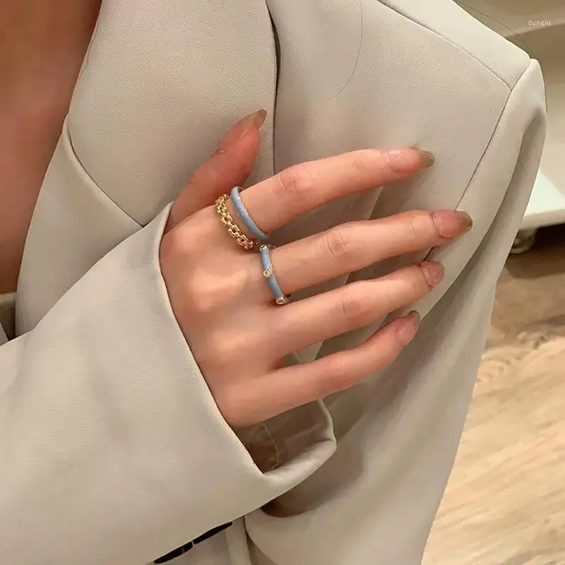 Cluster Ringe Süße Coole Doppelschicht Ring Damenmode Kleine Frische Offene Ins Stil Kette Hohl Zeigefinger Schmuck