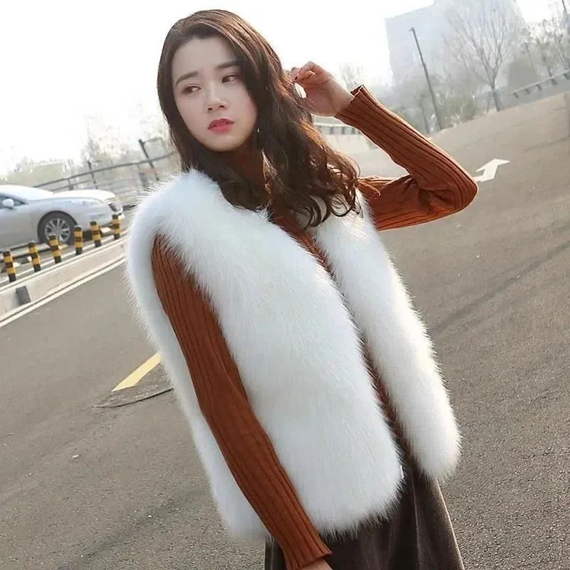 Women s Vests 2024 Winter Women Faux Fur Vest Coat Female Warm Cotton White Black Gray Jacket Solid V neck Casual Sleeveless Coats