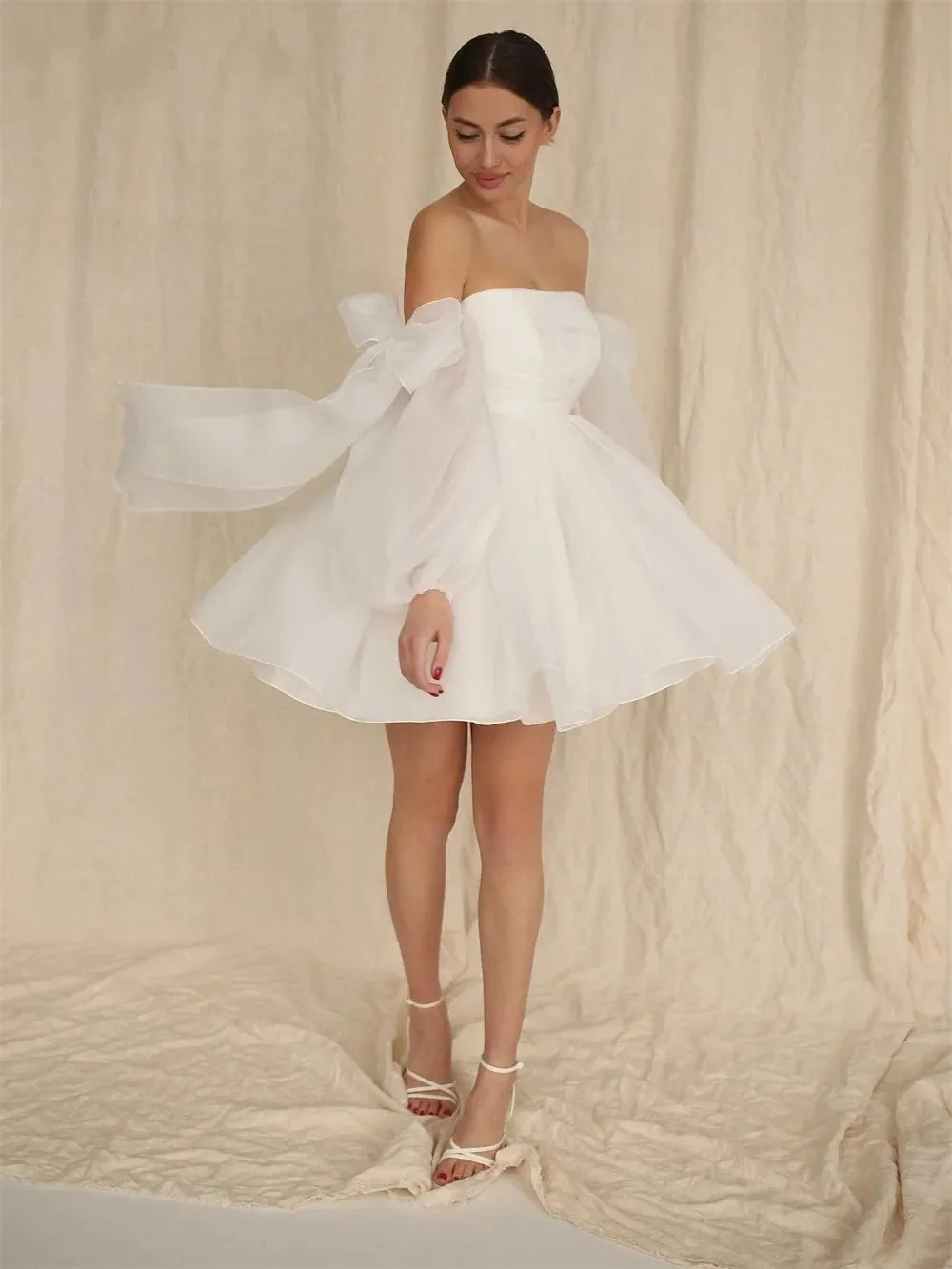 Stunning 24-Piece A Line Dress Bride with Strapless Neckline, Backless Design, Off-Shoulder Style, and Bow Detail - Perfect for Bridal Parties and