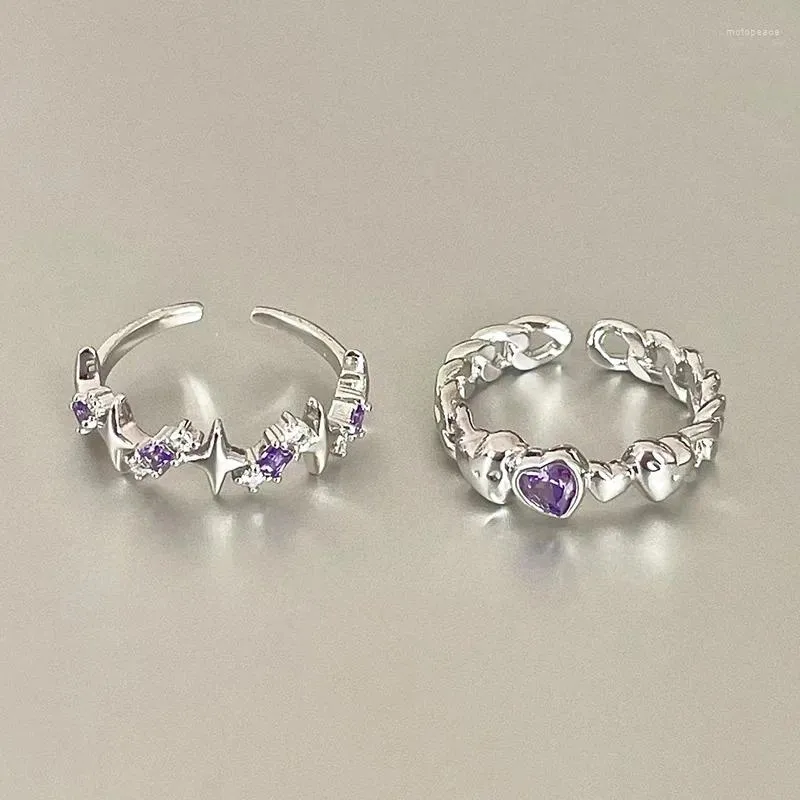 Bagues de cluster Y2K Star Heart Purple Crystal Bague réglable irrégulière style coréen mariage pour femmes bijoux de mode en gros