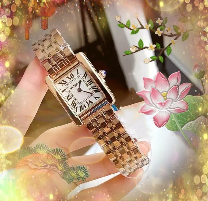 Crime Premium Women Roman Watches Movimiento de cuarzo Silver Rose Gold Vestido Lady Tank Square Acero inoxidable Comercio de lujo Pulsera Mira Montre de Luxe Regalos