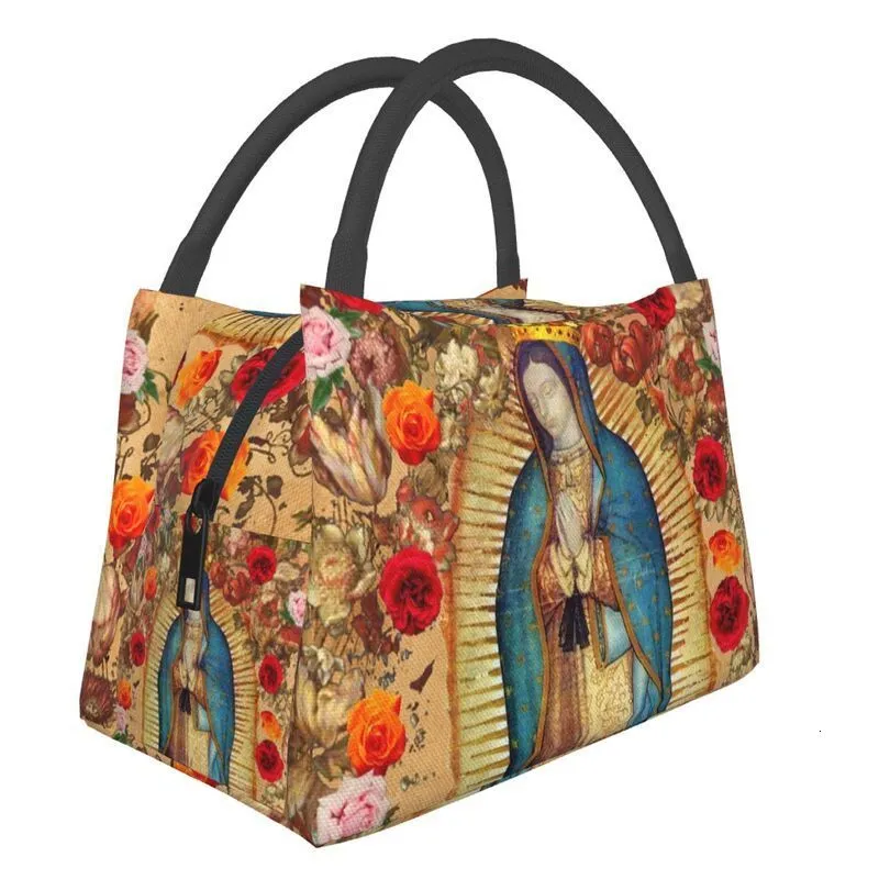 Packs de glaceSacs isothermes Notre-Dame de Guadalupe Vierge Marie Sac à lunch isotherme Femmes Catholique Mexique Affiche Resuable Voyage Stockage Repas Boîte à Nourriture 230407