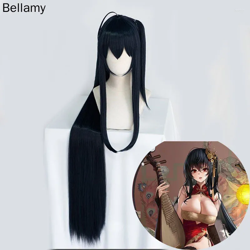 Party Supplies Game Azur Lane Taihou Cosplay Wig 110cm Dark Blue Long Ponytail Hair