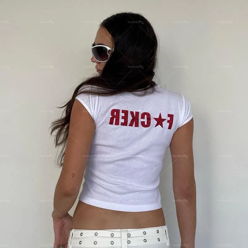 Damskie tshirt y2k mody litera drukują wróżka grunge letnie egirl białe topy uprawne szczupły 2000S HARAJUKU GOTH Krótkie rękawa Tshirty 230408