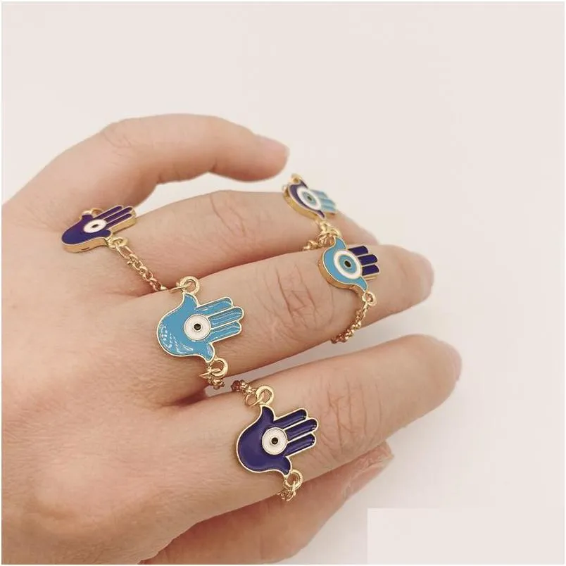 حلقات الكتلة 5pcs/مجموعة الذهب Sier Color Turkish Hamsa Evil Eye Rings for Women Vintage Boho Knuckle Ring مجموعة أنثى حزب يهودي Dhgarden Dhiop