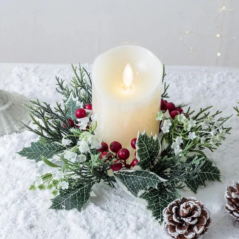 Dekorativa blommor Ljusstake falska blad kransljushållare simulerad växt prydnad bordsdekor jul konstgjord körsbär pinecone