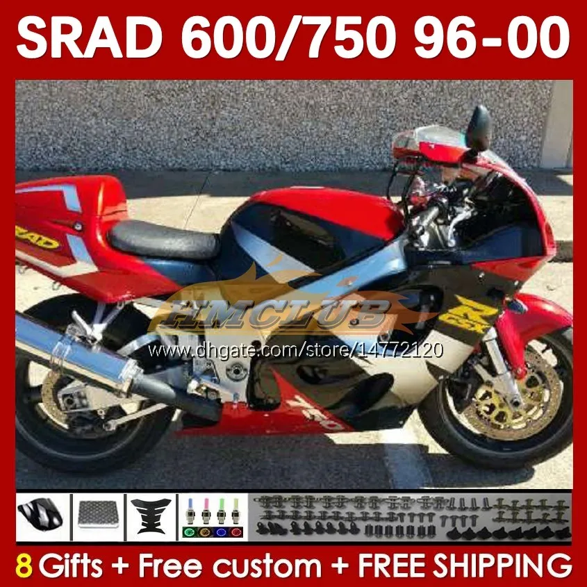 Red Factory Body Kit för Suzuki Srad GSXR 750 600 CC GSXR600 GSXR750 1996-2000 168NO.71 GSX-R750 GSXR-600 1996 1997 1998 1999 2000 600cc 750cc 96 97 98 99 00 Moto Fairing