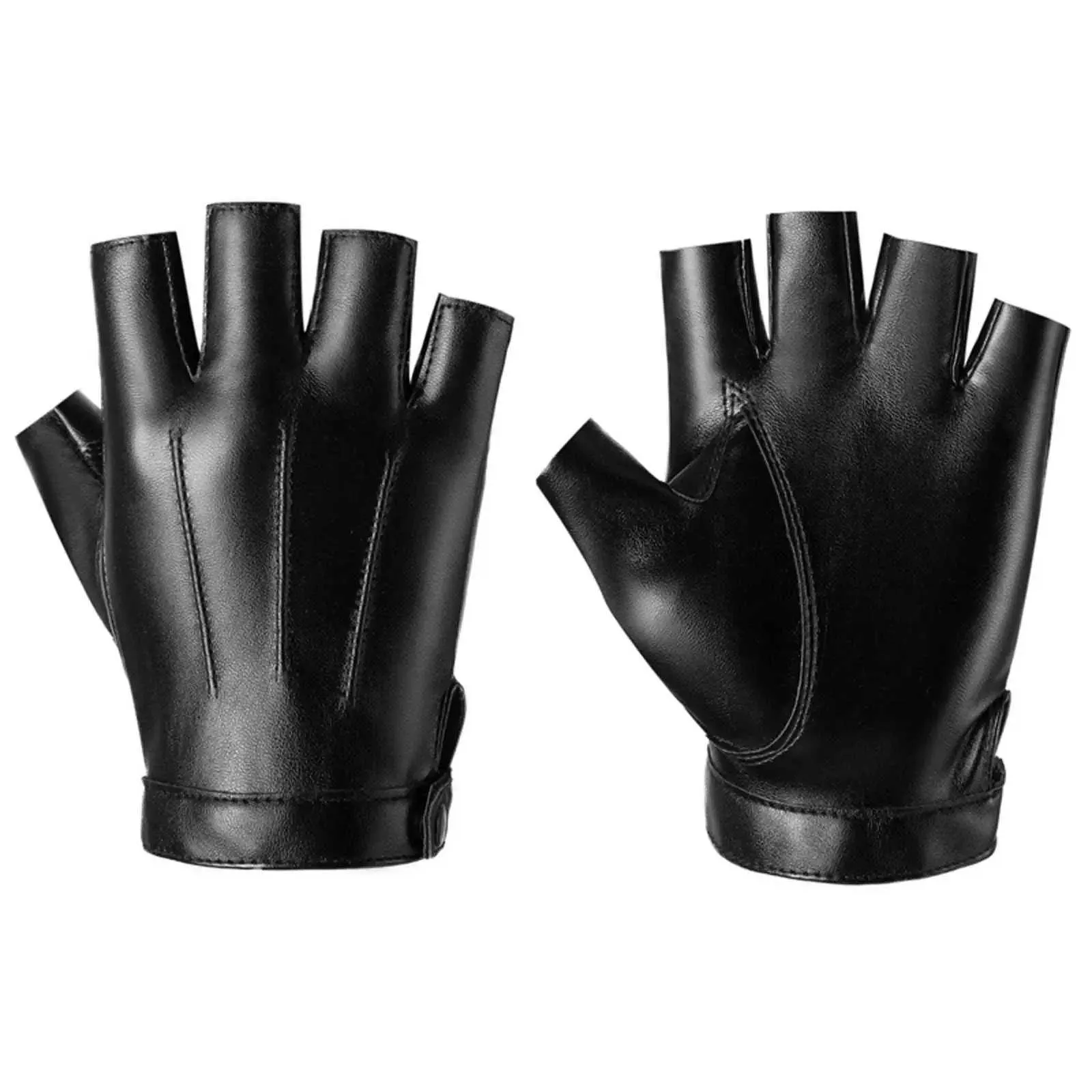 Breathable PU Leather Gloves Winter Fingerless Mittens Half Finger Gloves for Men Women Teens Training Motorbike Running Hiking