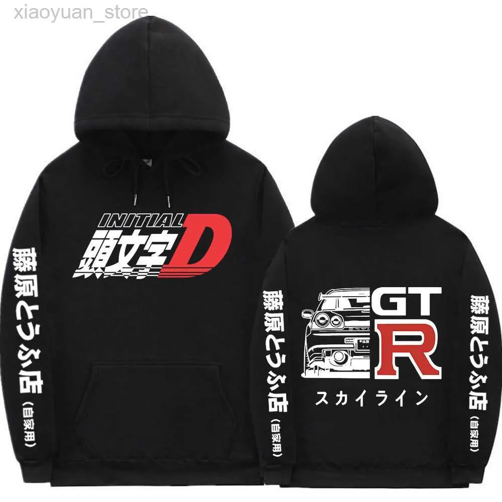 Men's Hoodies Sweatshirts Anime Drift AE86 Initial D Graphic Hoodie Casual Vintage Hooded Sweatshirts R34 Skyline GTR JDM Manga Oversized Hoodies Unisex M230408