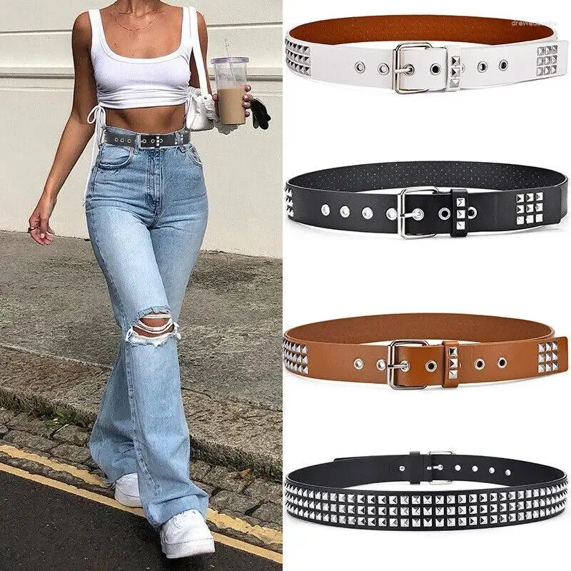 Ceintures Mode Rivet Ceinture Hommes et Femmes Clouté Punk Goth Rock avec boucle ardillon PU Ceinture en cuir Jeans Y2K Accessoires