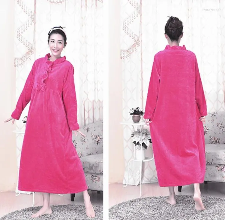 Women's Sleepwear Exposure Nightdress Nightwear Winter Warm Home Dress Women Velvet Nightgown Purple Pink Princess Lingerie