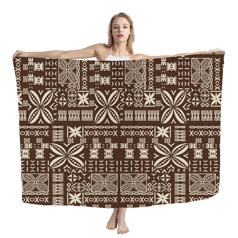 Sarongs Polynesian Sarong Tribal Clothing Brown Tongan Samoan Tapa Print Custom Asia Pacific Islands Clothing Cover Up Swimwear Beach 230408