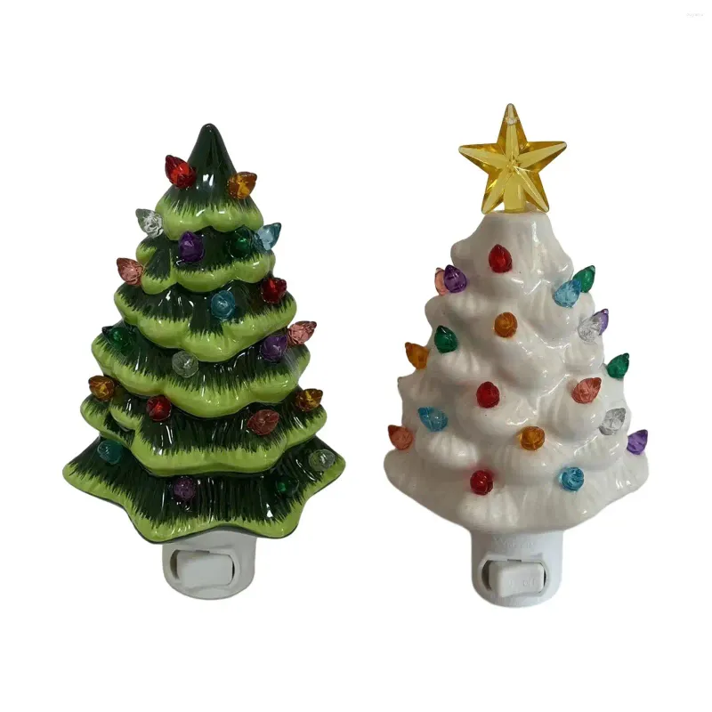 Night Lights 2023 Christmas Tree Light Ceramic With Lamp Nostalgic Xmas Decorations For Theme Party Decor Bedroom Indoor Bedside Table