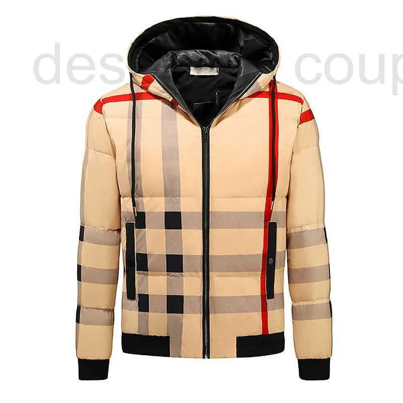 Masculino Down Parkas Designer de luxo algodão jaqueta de inverno macacão bege xadrez marca à prova de intempéries gola alta trench coat homens e mulheres com casual europeu