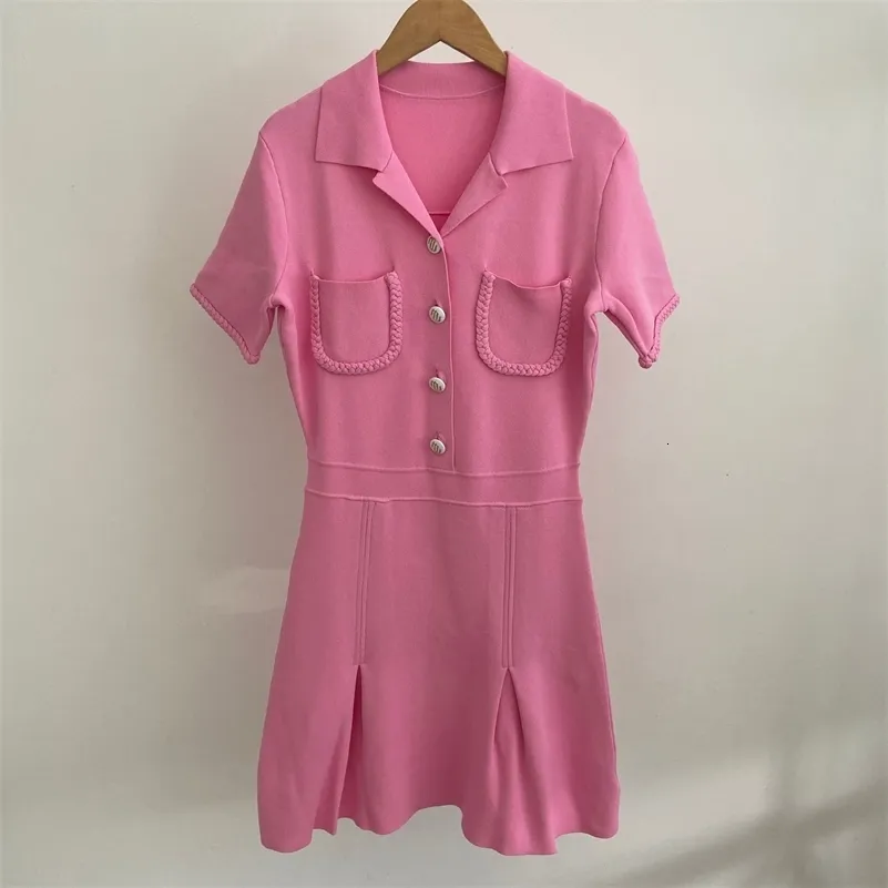 Casual Dresses Spring/Summer Dress Elegant Fashion Short Sleeve Polo Neck Pink Sweetheart Dress 230408