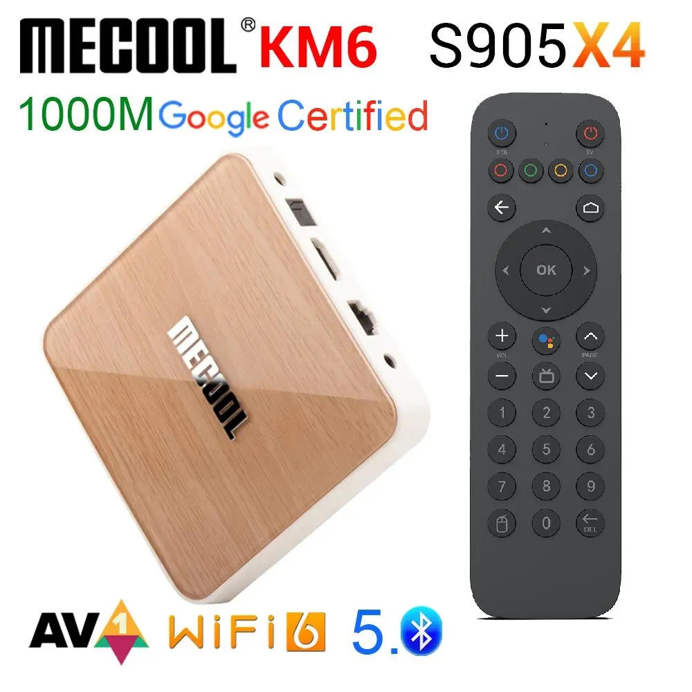 Mecool KM6 Google 인증 ATV Android 10 TV Box Amlogic S905X4 Android10.0 상단 박스 2.4G/5G WiFi 6 1000M BT5.0 4GB 64GB 스마트 미디어 플레이어