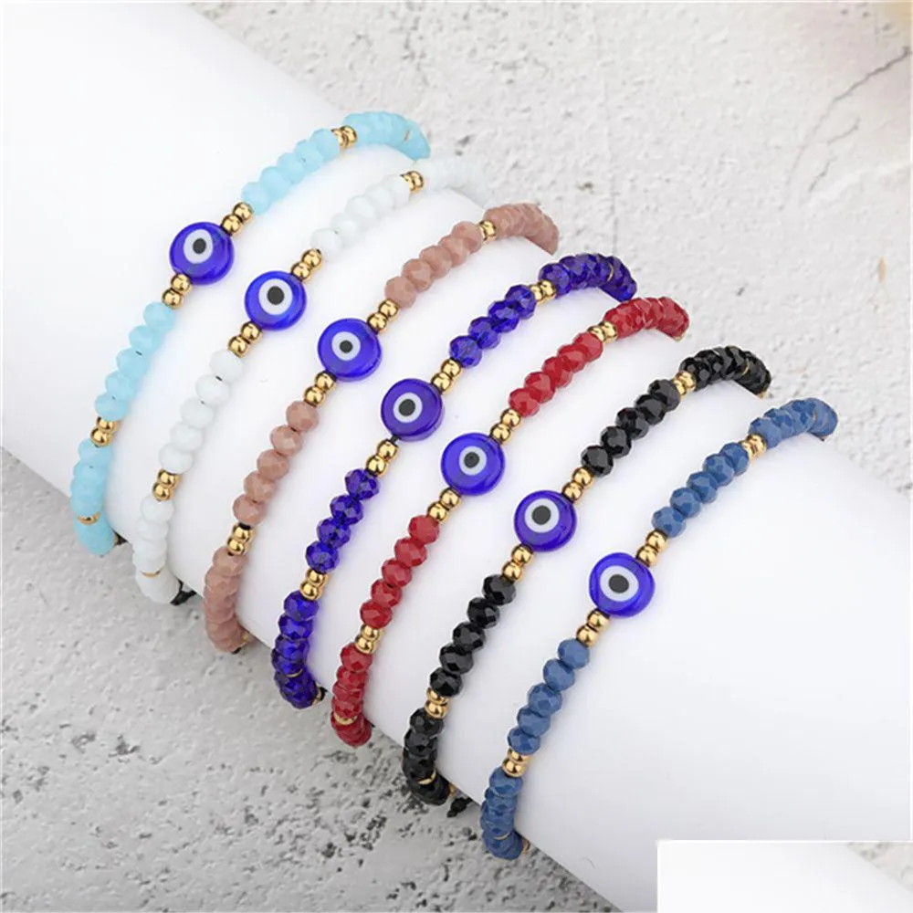 Charm-Armbänder Lucky Evil Eye Armband Handgefertigte wasserdichte Seilperlen-Kristallarmbänder für Frauen Schmuck Drop Delivery Jewel Dhgarden Dhpc7