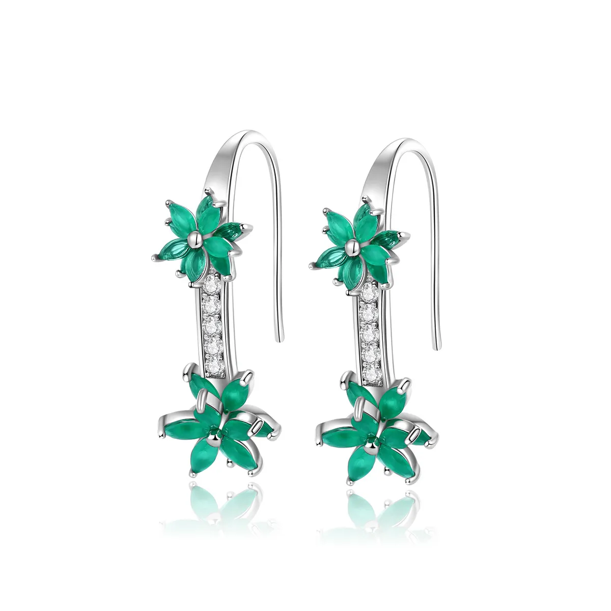 Flower Earrings S925 Silver Green Zircon Flower Earhook Earrings Fashion Women 3A Zircon Retro Earrings Jewelry for Women Wedding Party Valentine's Day Gift SPC