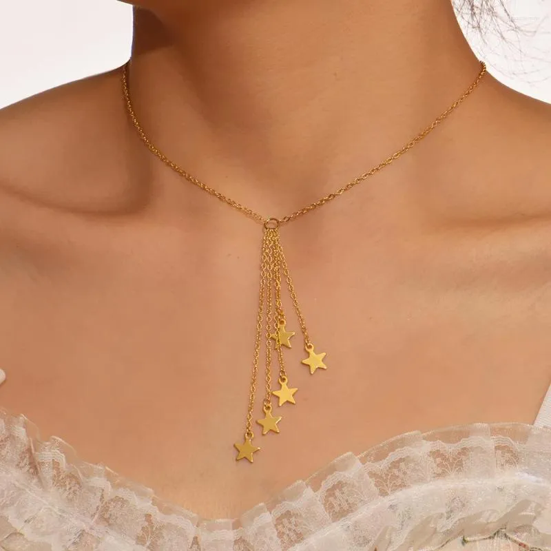 Łańcuchy minimalistyczna klasyczna gwiazda pentagram długi naszyjnik dla kobiet złoty kolor oświadczenie łańcuch Choker Dainty Biżuter