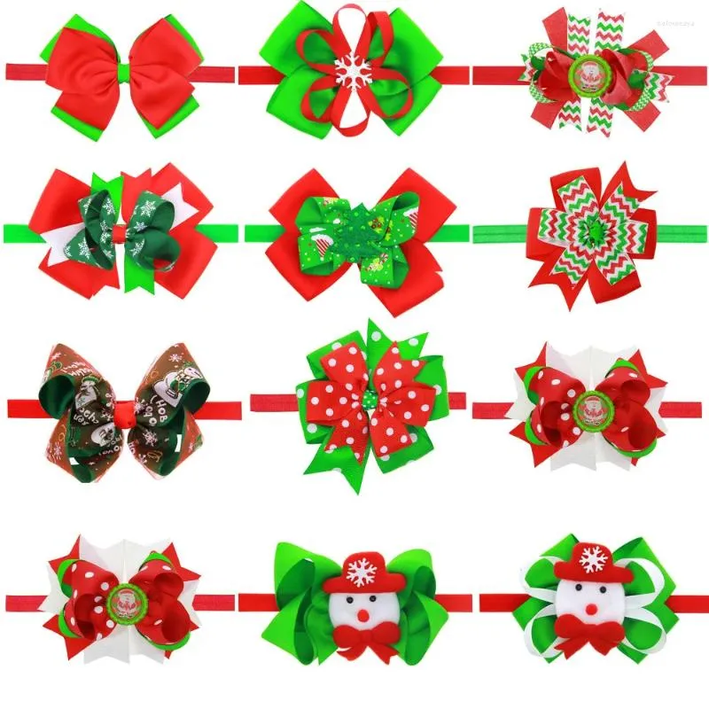 Saç klipleri 12pcs üst sınıf çocuk kızlar Noel günü hediye kardan adam saç bantları 1.5cm kafa bantları bebekler bowknot bantları tasarımcı aksesuar