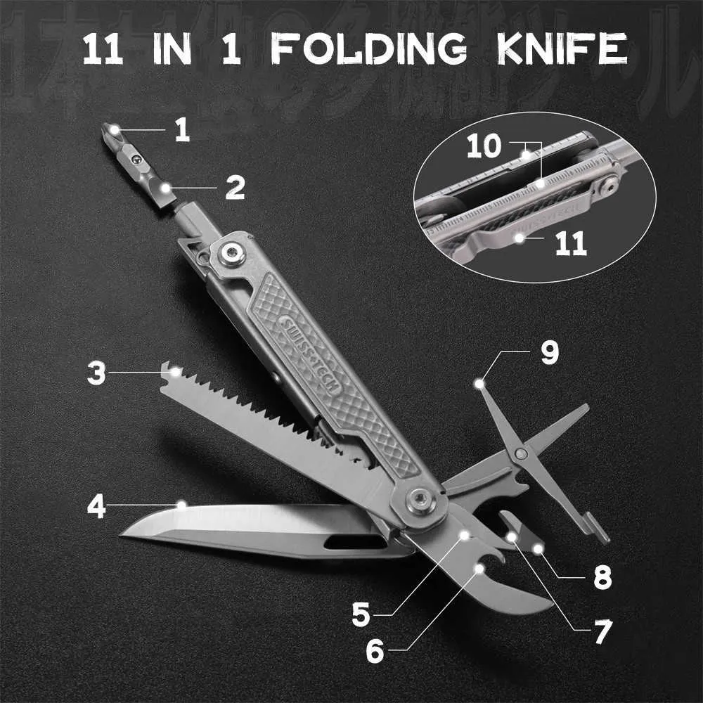 Wholesale SWISS TECH 11 In 1 Folding Knife Multi Outdoor Pocket