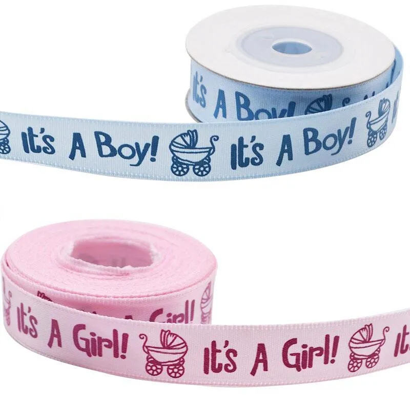 Party Decoration 1 Roll Pink Blue It Is A Boy Girl Printed Ribbon Baby Shower Christening Satin Gifts Packing DIY Crafts Christmas Ribbons