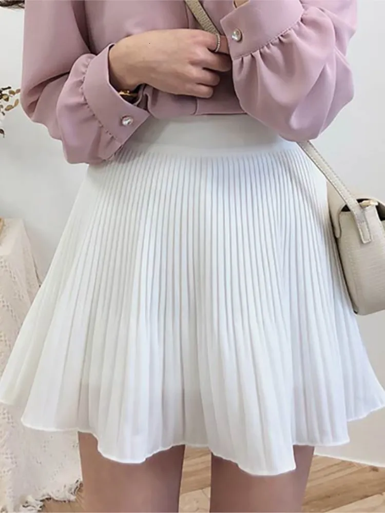 Skirts Summer Women's Pleated A-Line miniskirt Fashion Korean Style Black Saya Clothing White Jupe Women's Faldas Mujer Moda 230408