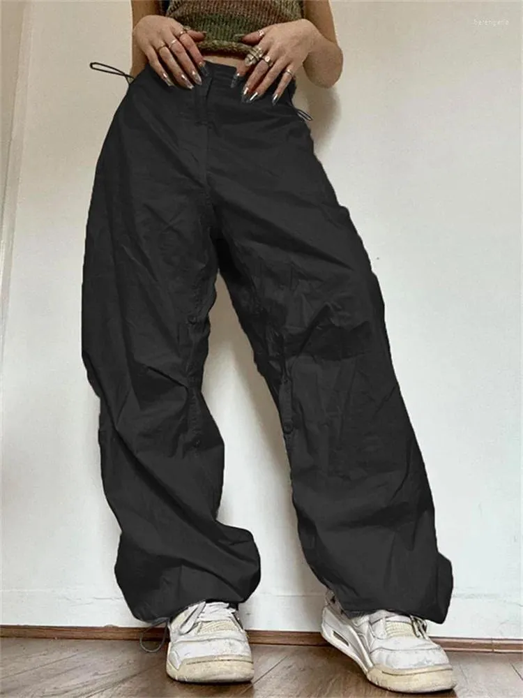 Pantalones para mujer 2023 Mujeres Casual Pierna ancha Cargo Y2K Bolsillos con cordón Pantalón holgado Vintage Streetwear Cintura baja Joggers Tech