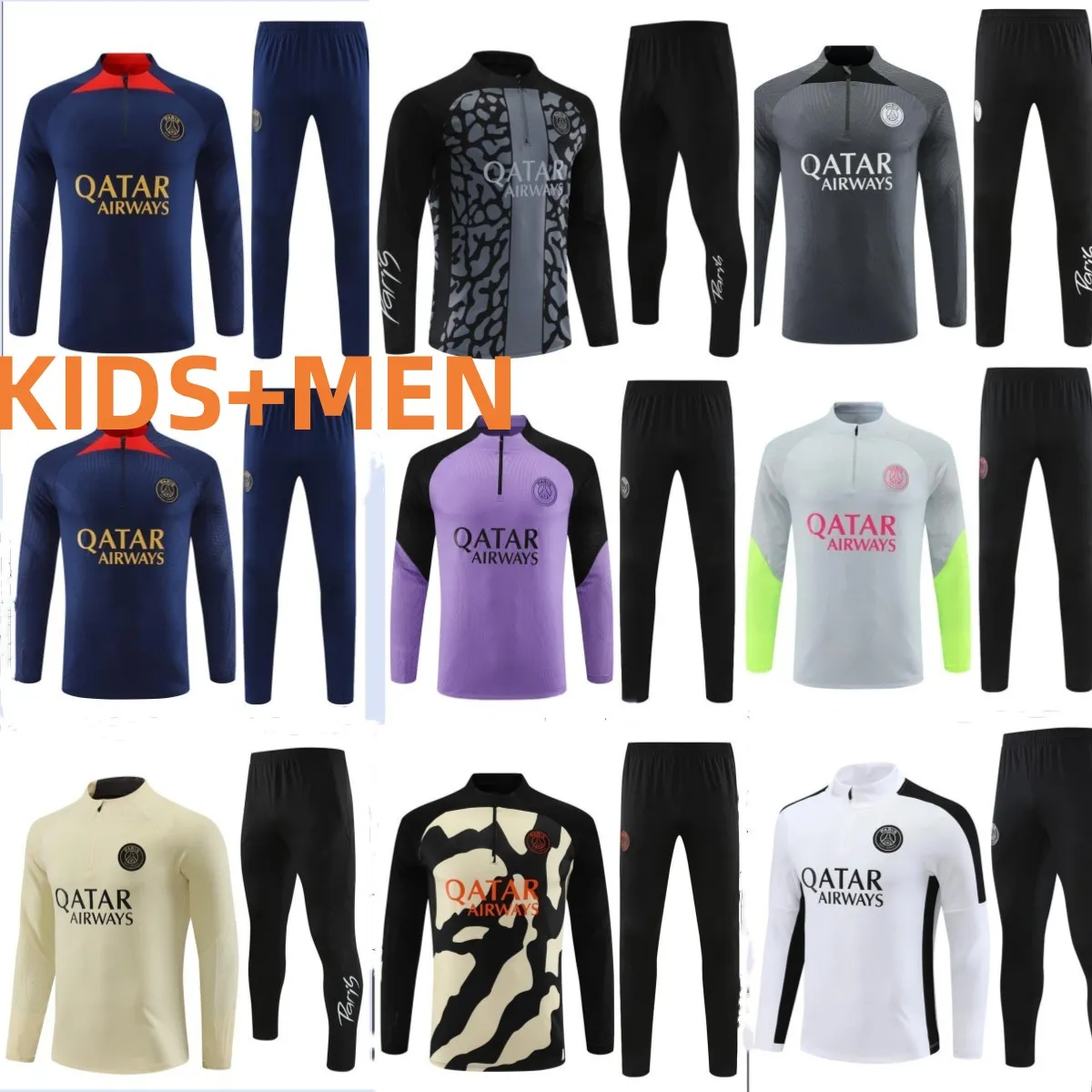 2023 2024 PSGES Trainingsanzug Herren Fußball-Trainingsanzug 22 23 24 Tuta Maillot Trikot Jackenset Paris Mbappe Männer und Kinder Fußball-Trainingsanzüge Jogging Survêtement Chandal