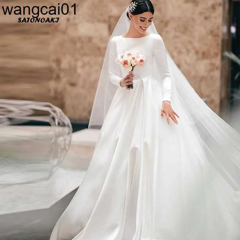 Party Dresses Vestidos De Novia Simp Vintage White Ivory Satin Wedding Dress for Women Long Seves Princesa Bridal Gown Robe Marie Custom 0408H23