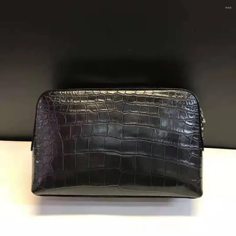 Carteiras High End Fine Quality Real Genuíno Crocodilo Barriga Pele Longa Tamanho Homens Carteira Embreagem Bolsa Cor Preta Zippers Forro de Vaca