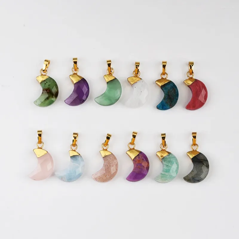 Pendant Necklaces BOROSA 5PCS Mix Color Multi-kind Stone Gold Plated Natural Moon Moonstone Faceted For Women's Jewelry